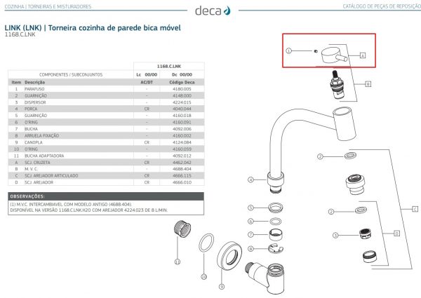 Reparo Mvc lado esquerdo torneira e misturador Deca Fast Link 4688.404 - Image 3