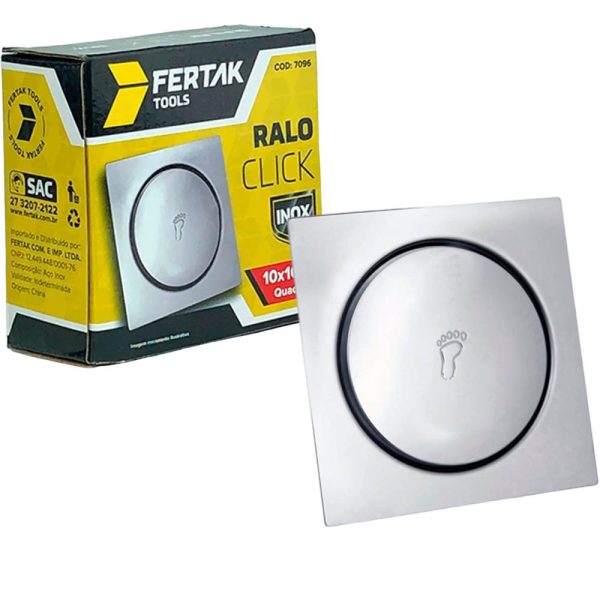 Ralo Click Quadrado 15 X 15cm Inox - Fertak
